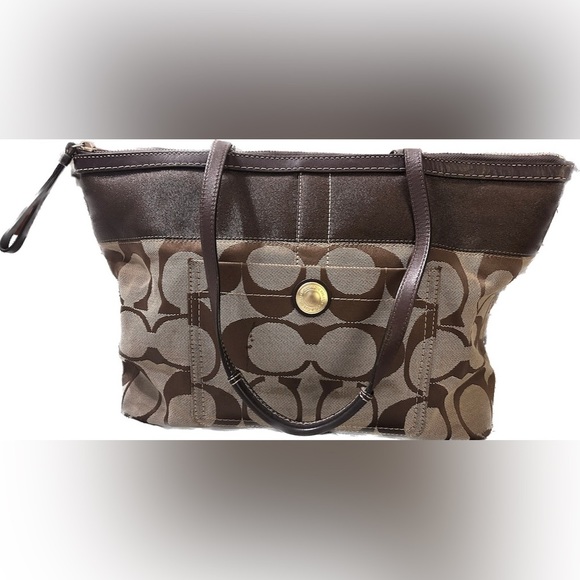 Coach Handbags - Coach Brown Canvas Monogram Logo Shoulder Tote​